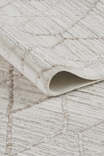 Modern Scandinavian Diamond Lattice Area Rug with Tassel Fringe – Neutral Cream & Grey - 200x300cm - 7x10ft