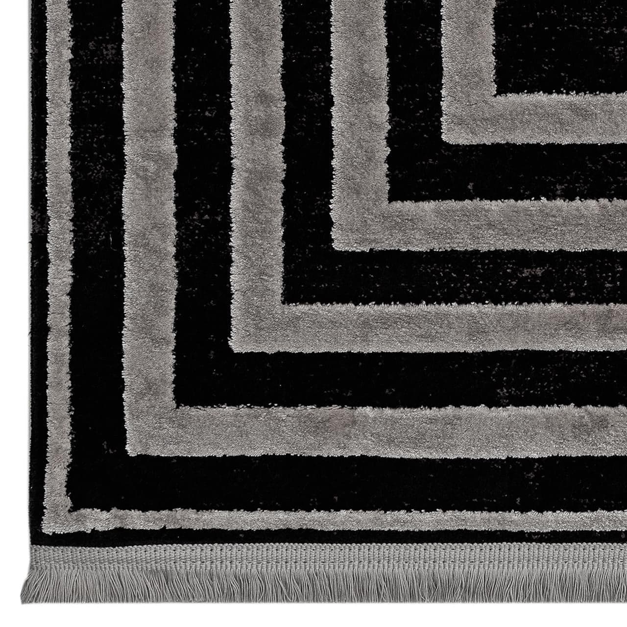 Modern Black Geometric Border Rug, Minimalist Living Room Carpet