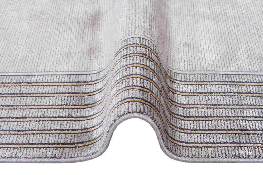 Modern Transitional Area Rug – Slate Grey & Gold Linear Bordered Design - 7x10