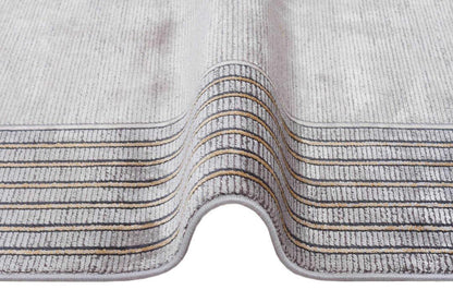 Modern Transitional Area Rug – Slate Grey & Gold Linear Bordered Design - 7x10