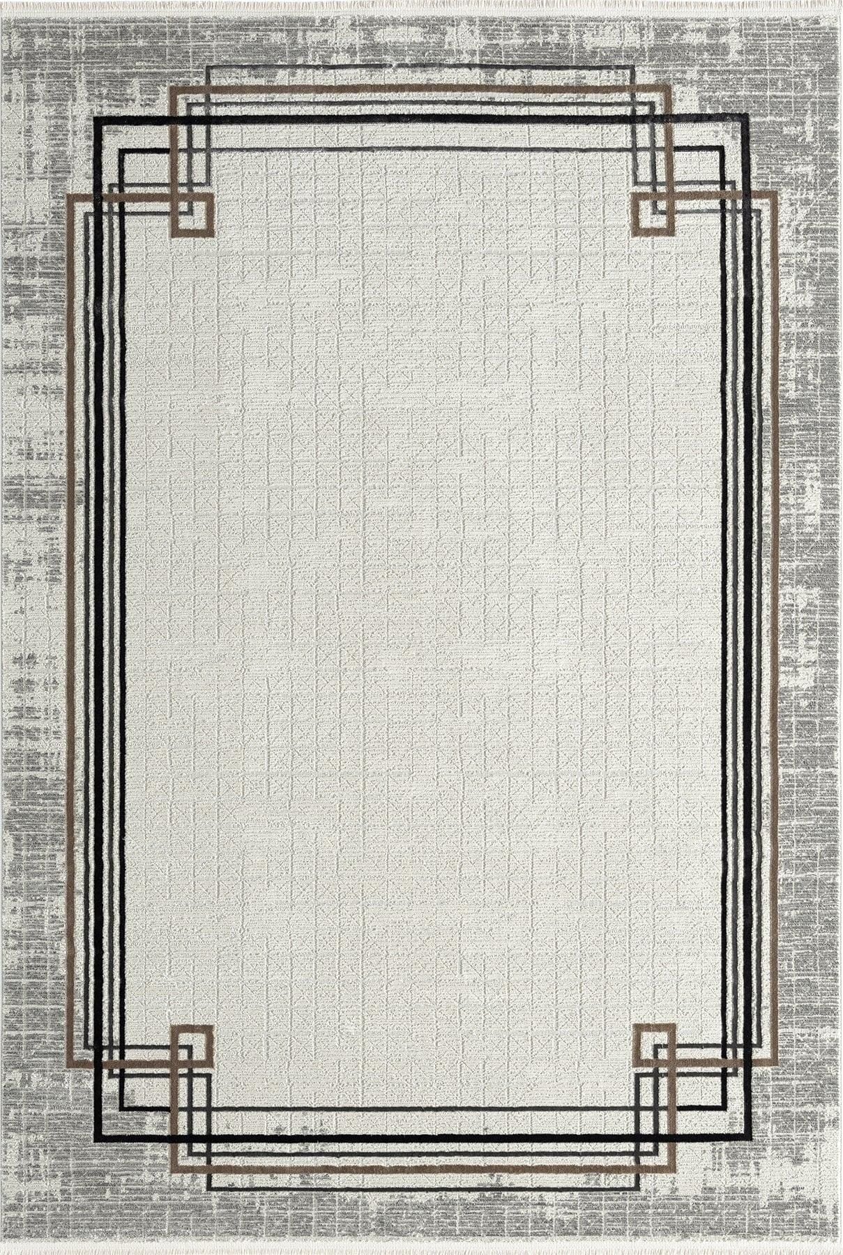Modern Art Deco Border Rug – Geometric Neutral Area Rug (200x300 cm)