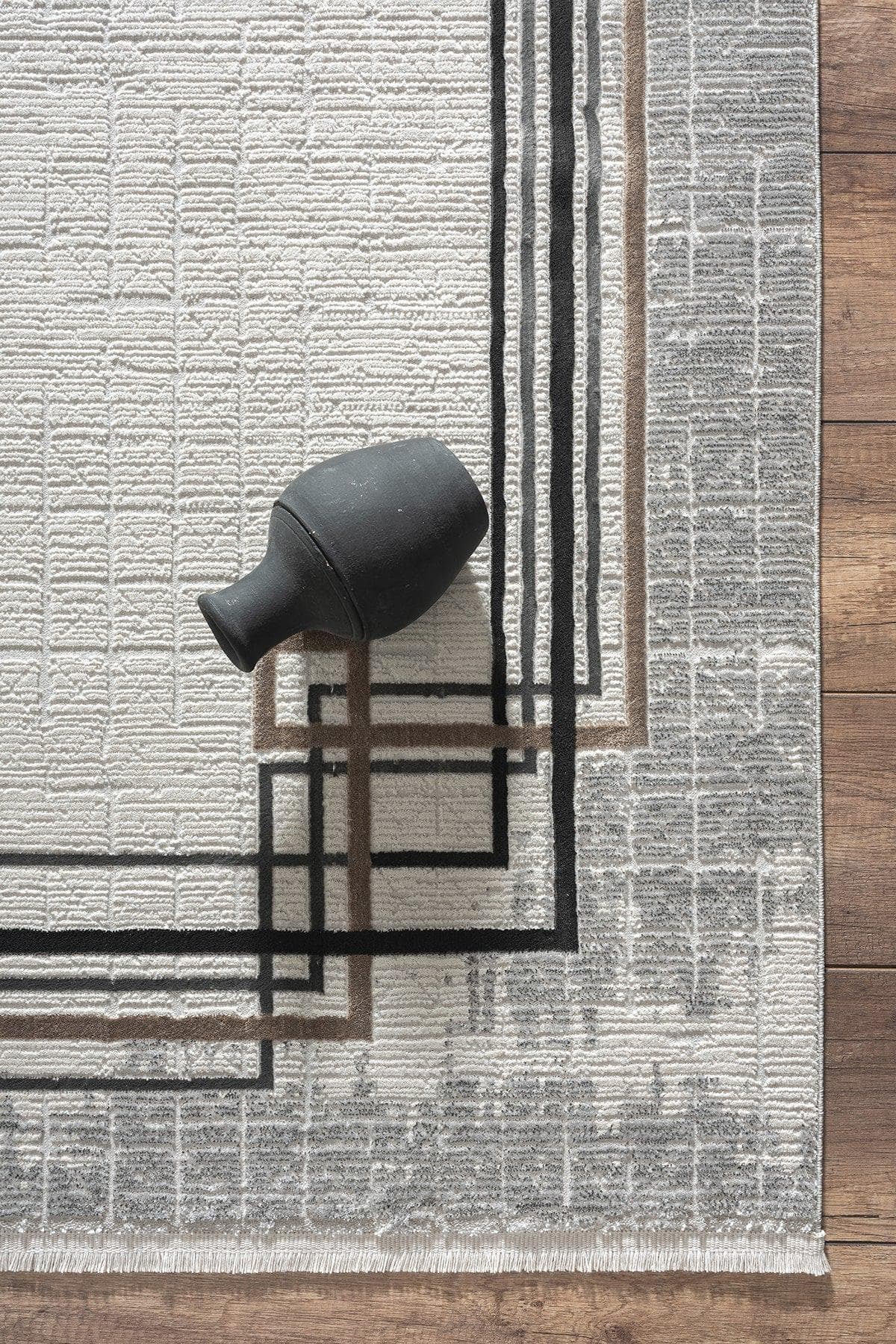 Modern Art Deco Border Rug – Geometric Neutral Area Rug (200x300 cm)