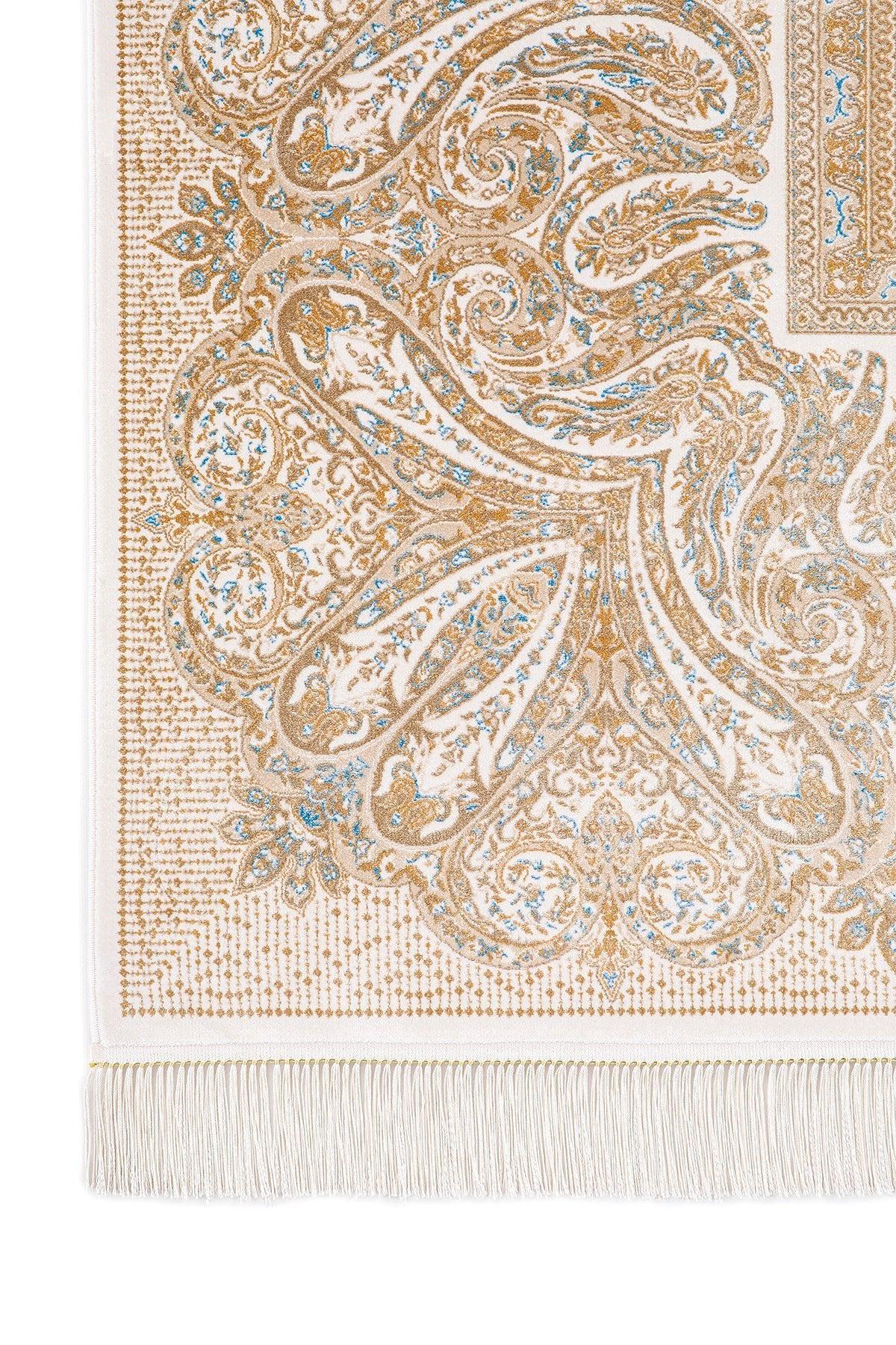 9x19 ft , Oversize Beige Classic Silk Rug with paisley desing on the border, fine fringes