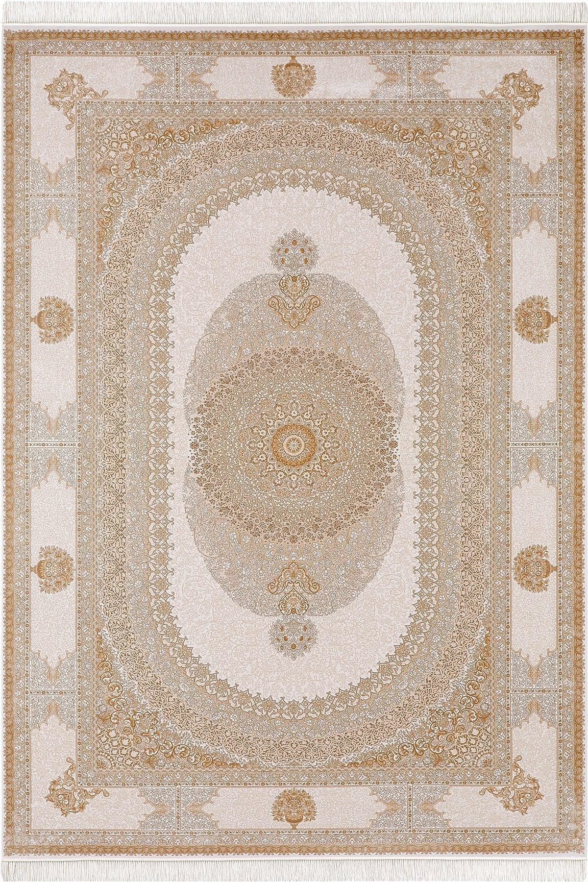 8x15 ft, Oversize Beige Classic Silk Medallion Rug: Fine quality rug with Fringes