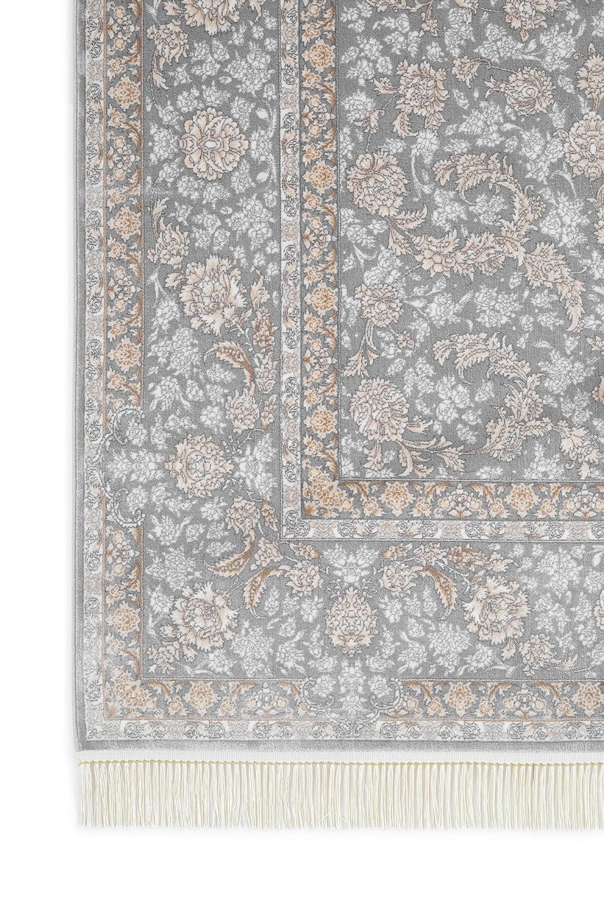 7x10 ft, Gray Classic oriental Silk Rug: Bamboo Yarn,fine fringes carpet