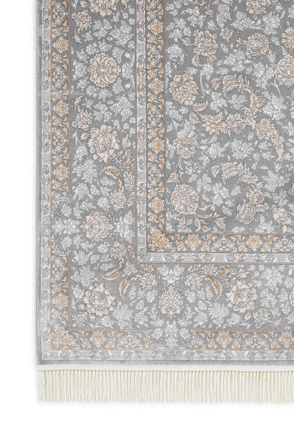 7x10 ft, Gray Classic oriental Silk Rug: Bamboo Yarn,fine fringes carpet