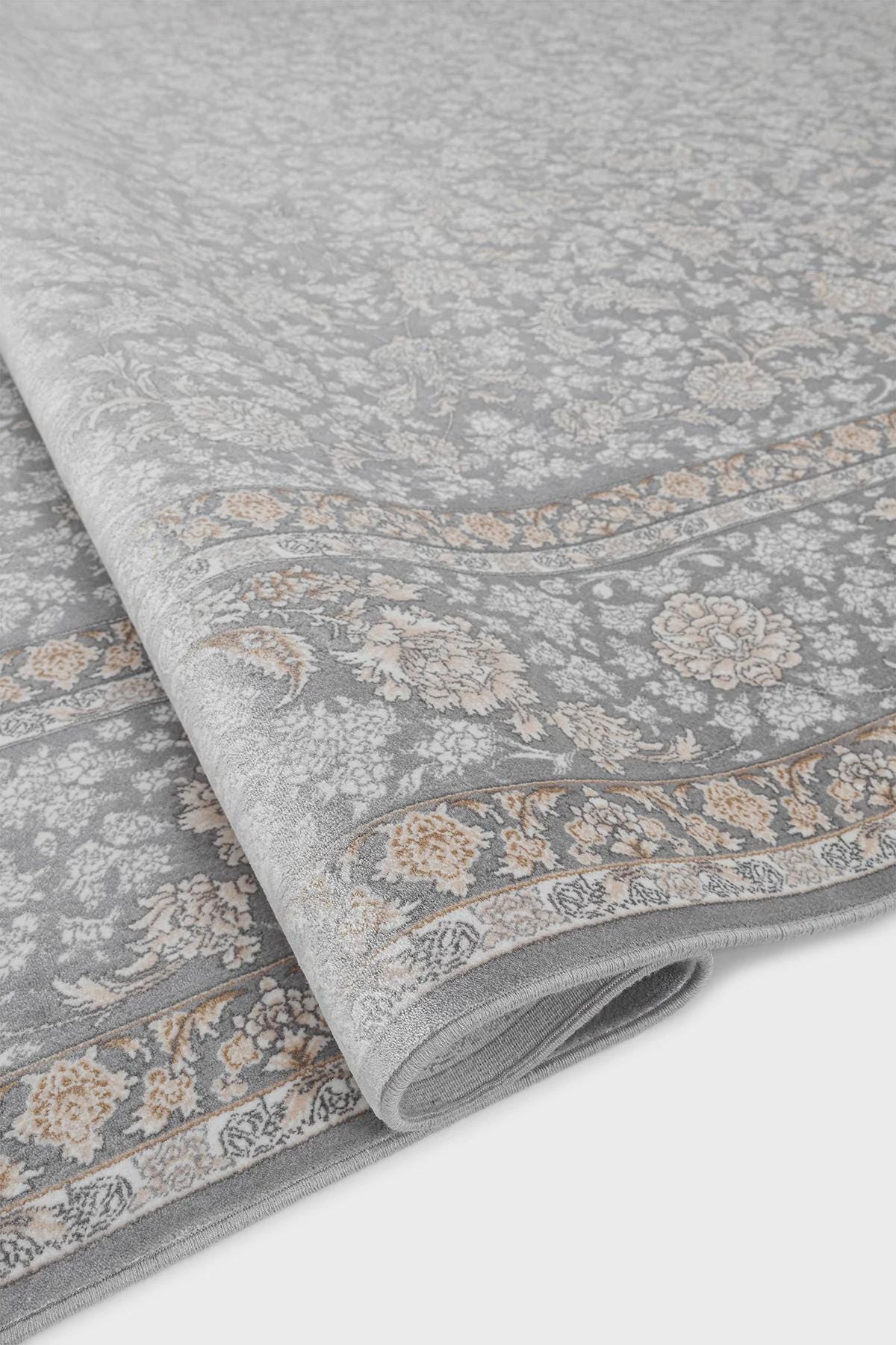 5x7 ft, Classic Oriental Gray Floral Silk Rug with fine fringes