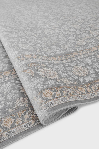 5x7 ft, Classic Oriental Gray Floral Silk Rug with fine fringes