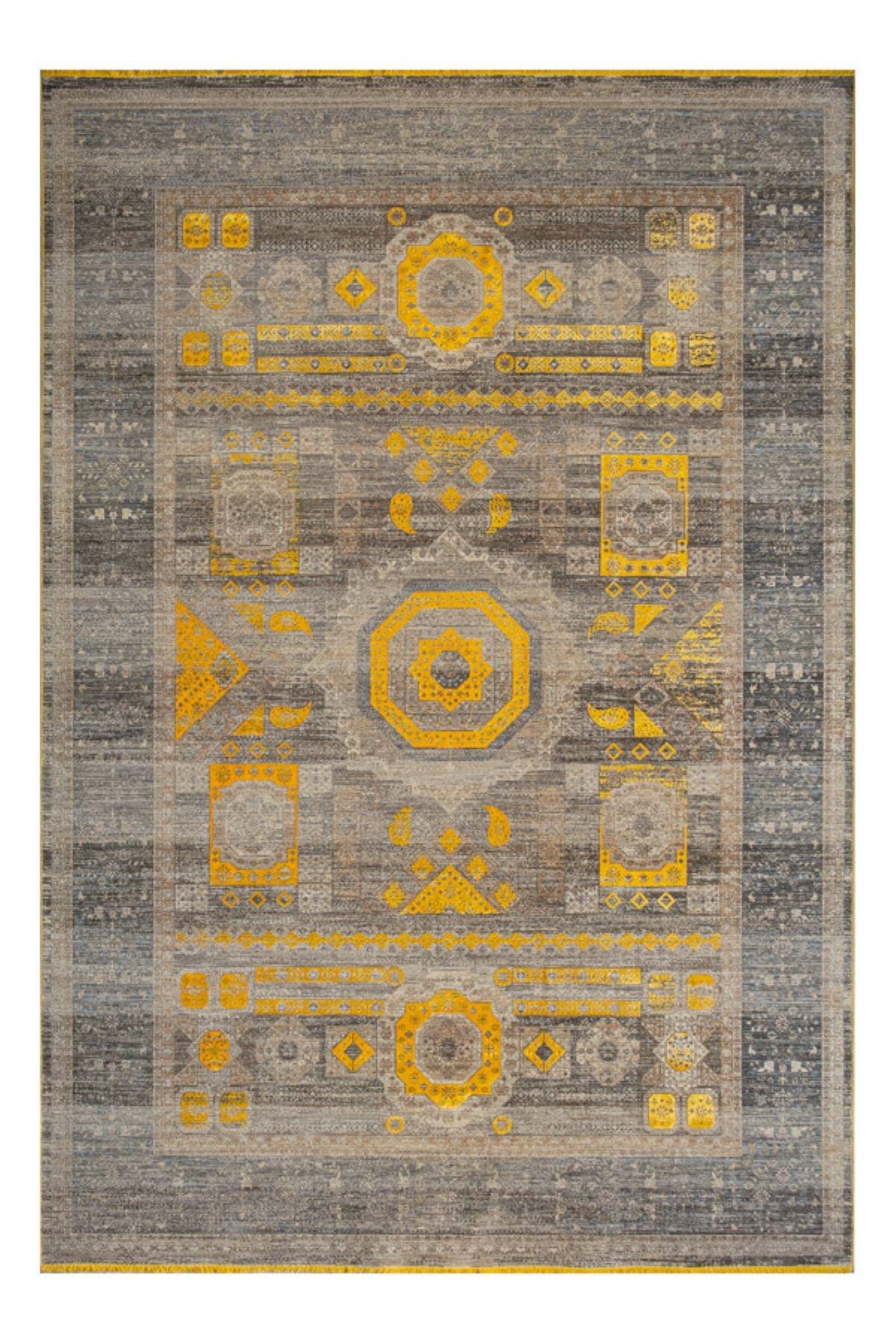 7x10 ft, Yellow Oriental Bamboo Rug: Classic memluk carpet with fringes