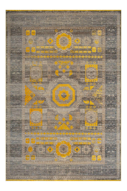 7x10 ft, Yellow Oriental Bamboo Rug: Classic memluk carpet with fringes