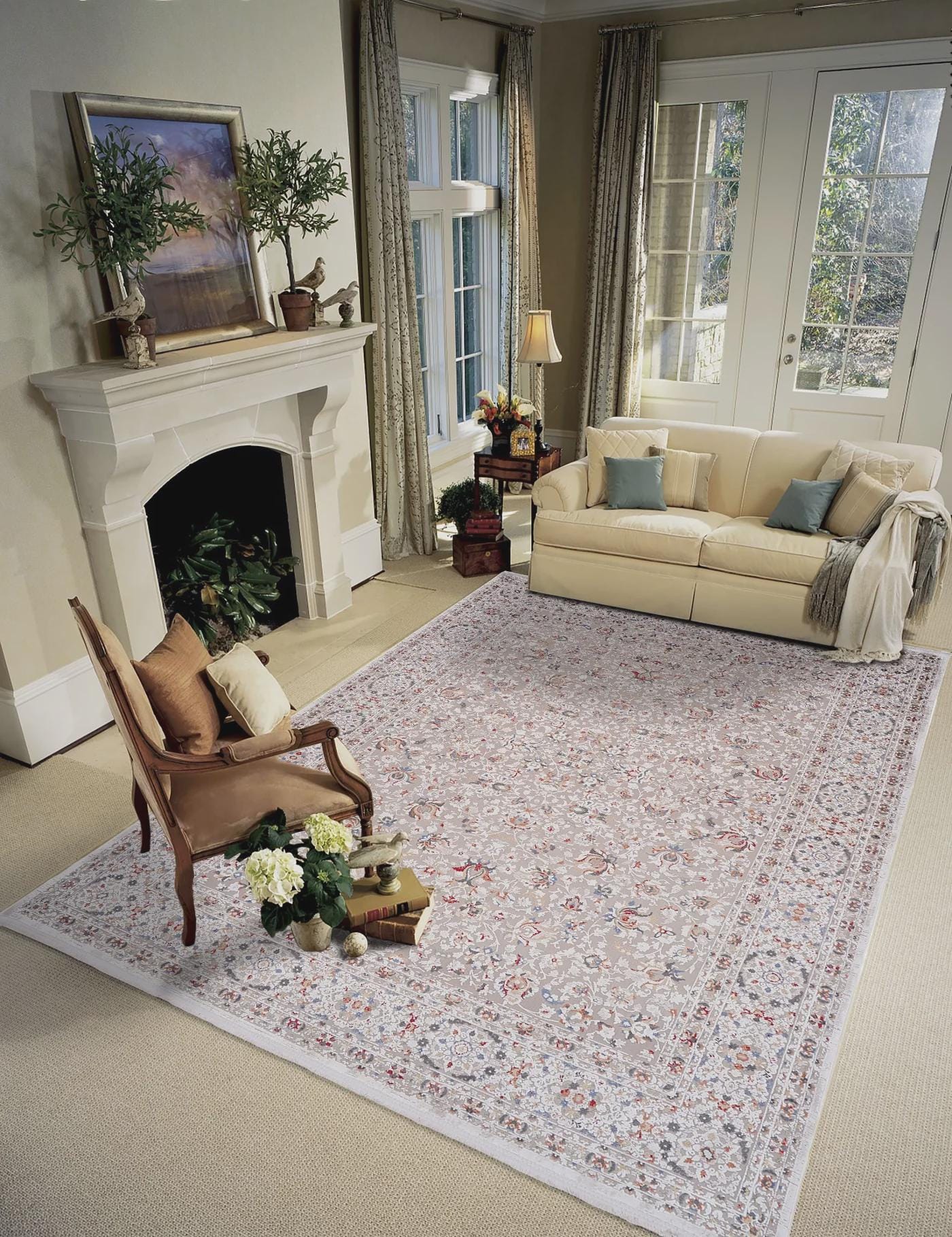 7x10 ft, Distressed colorful Classic floral Rug: Oriental carpet with viscose yarn
