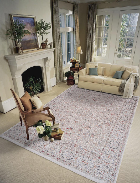 7x10 ft, Distressed colorful Classic floral Rug: Oriental carpet with viscose yarn