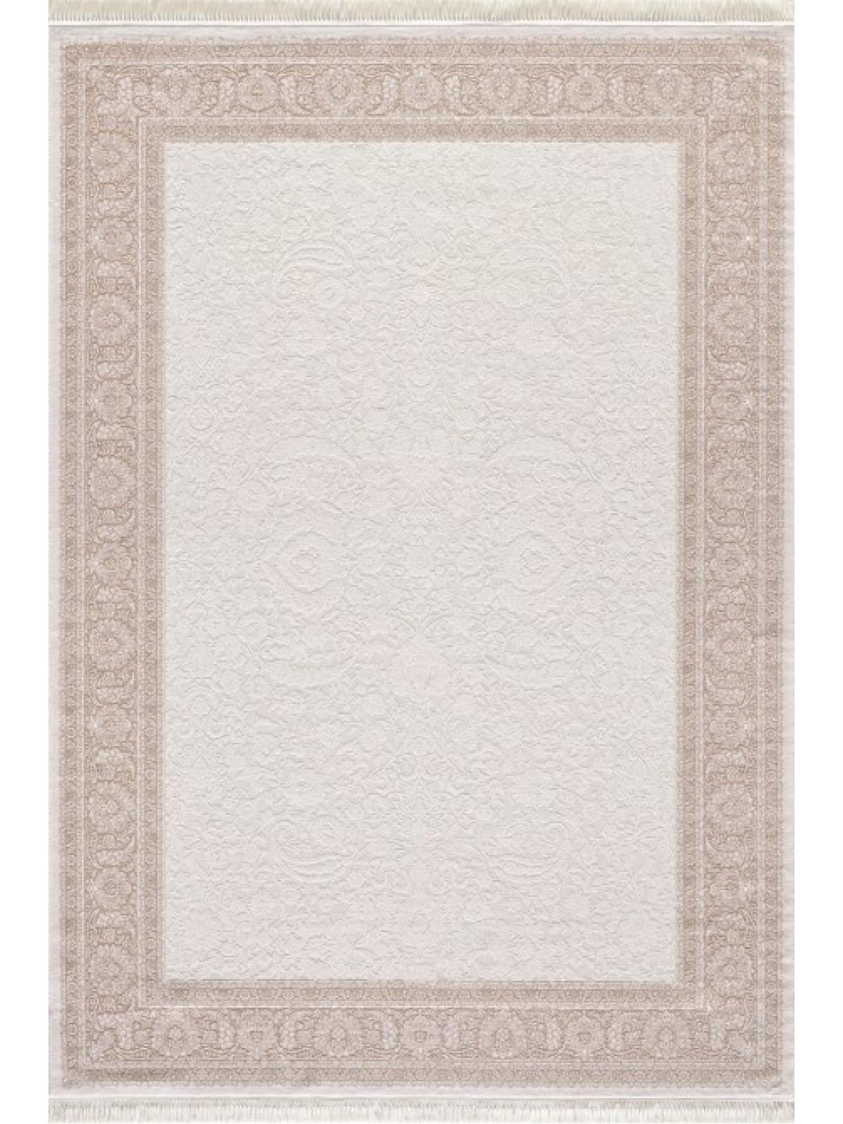 7x10 ft, Beige Classic border Rug: Beige Bamboo yarn carpet with fine fringes