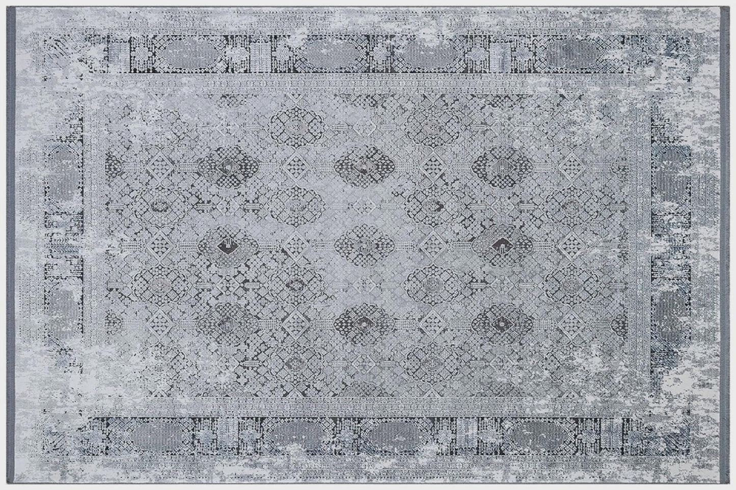 7x10 ft, Distressed Classic black Rug: Bamboo carpet with fine Fringes