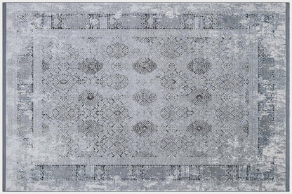 7x10 ft, Distressed Classic black Rug: Bamboo carpet with fine Fringes
