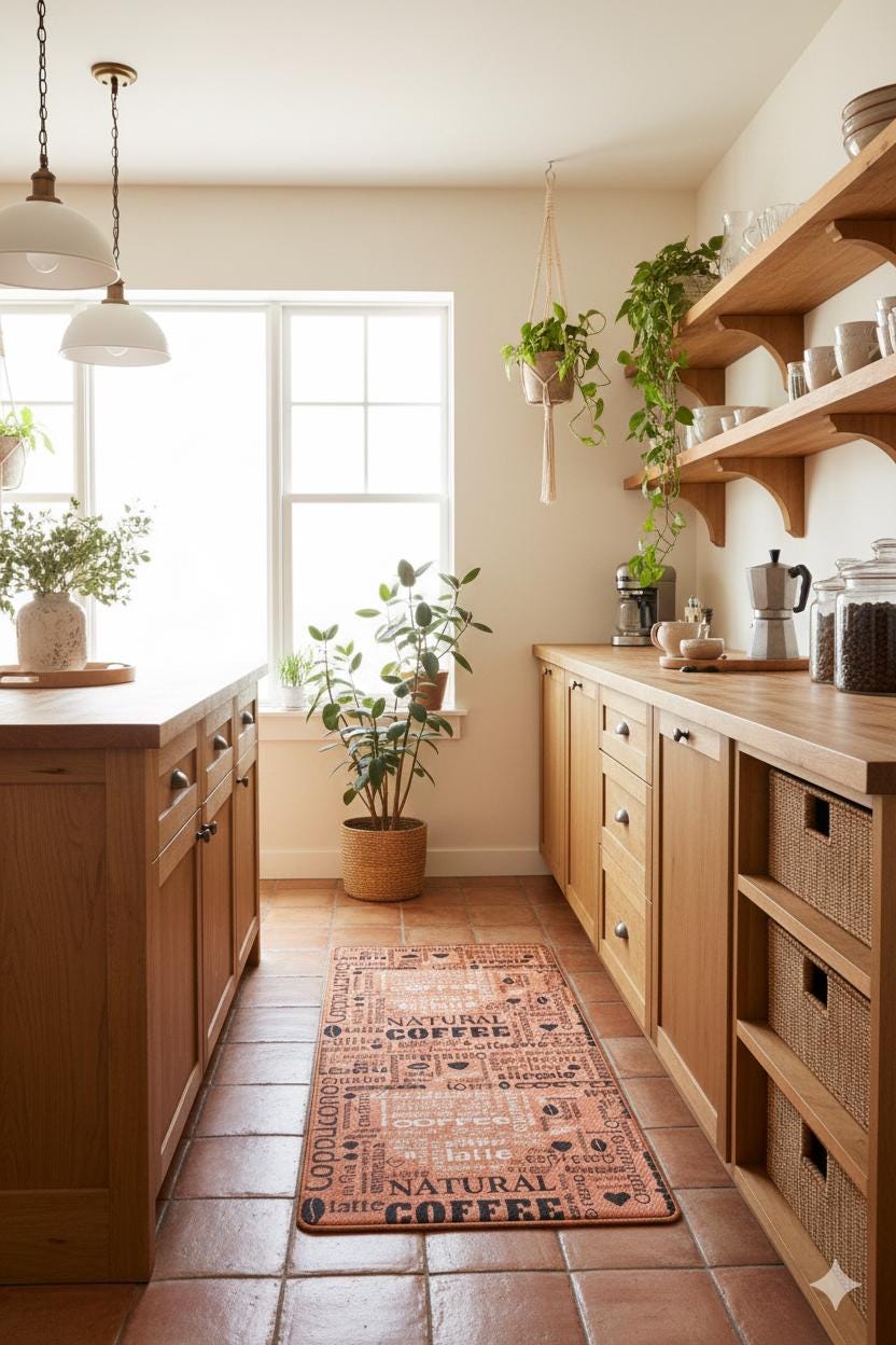Title: Terracotta Coffee Typography Washable Kitchen Runner – Non-Slip Anti-Fatigue Rug for Coffee Lovers