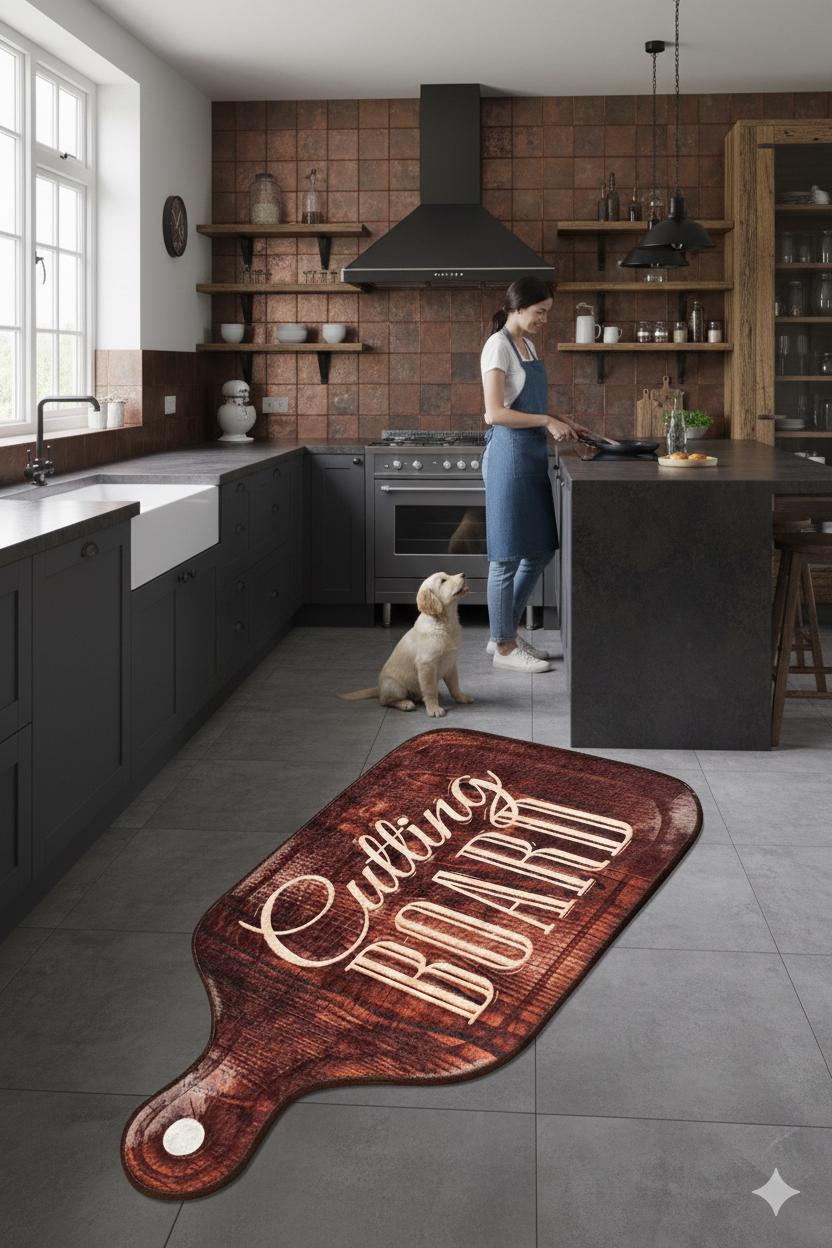 Oversized Cutting Board Kitchen Rug, Farmhouse Washable Runner, Rustic Chef Mat