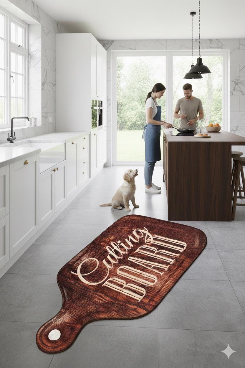 Oversized Cutting Board Kitchen Rug, Farmhouse Washable Runner, Rustic Chef Mat