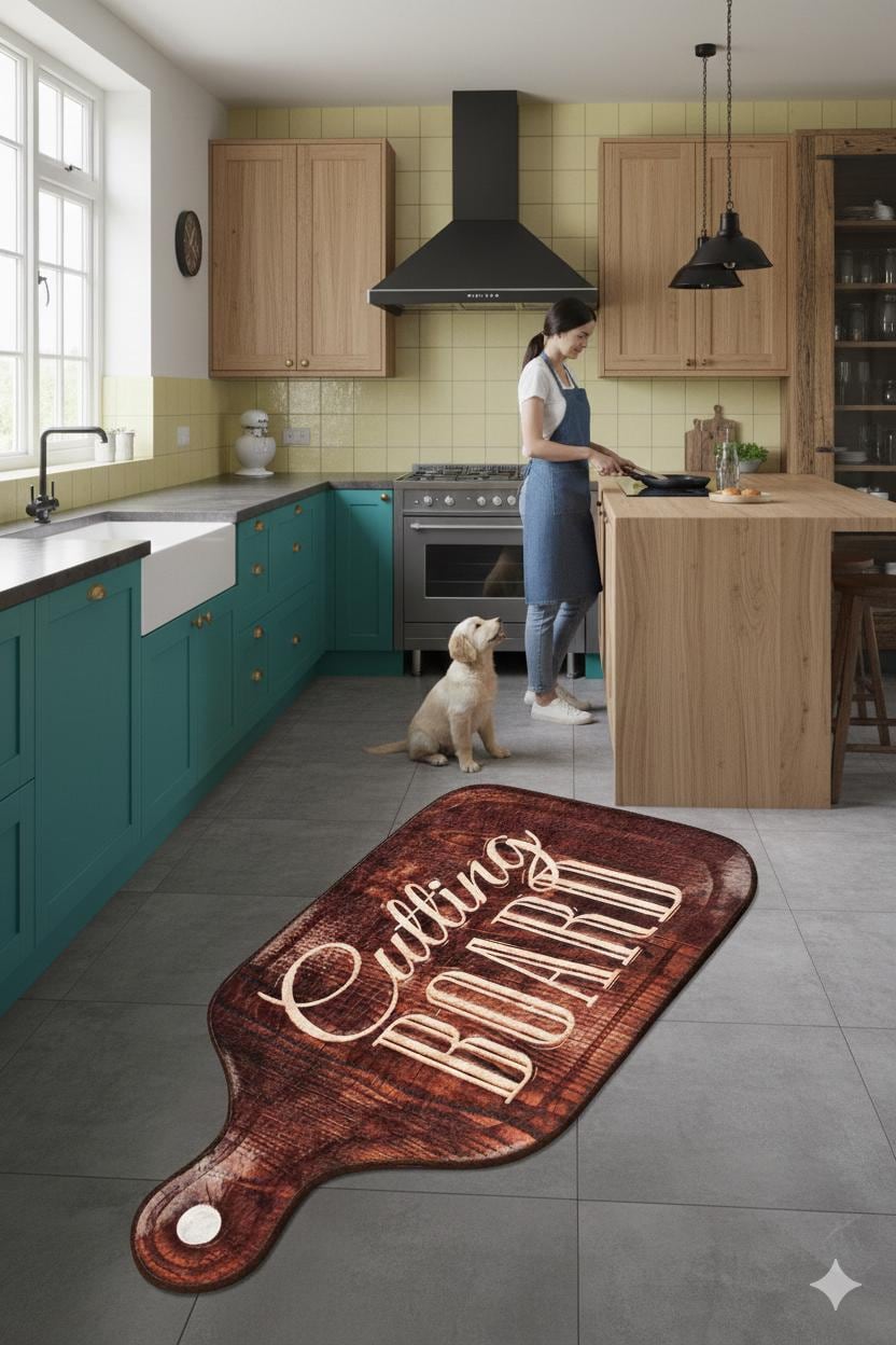 Oversized Cutting Board Kitchen Rug, Farmhouse Washable Runner, Rustic Chef Mat