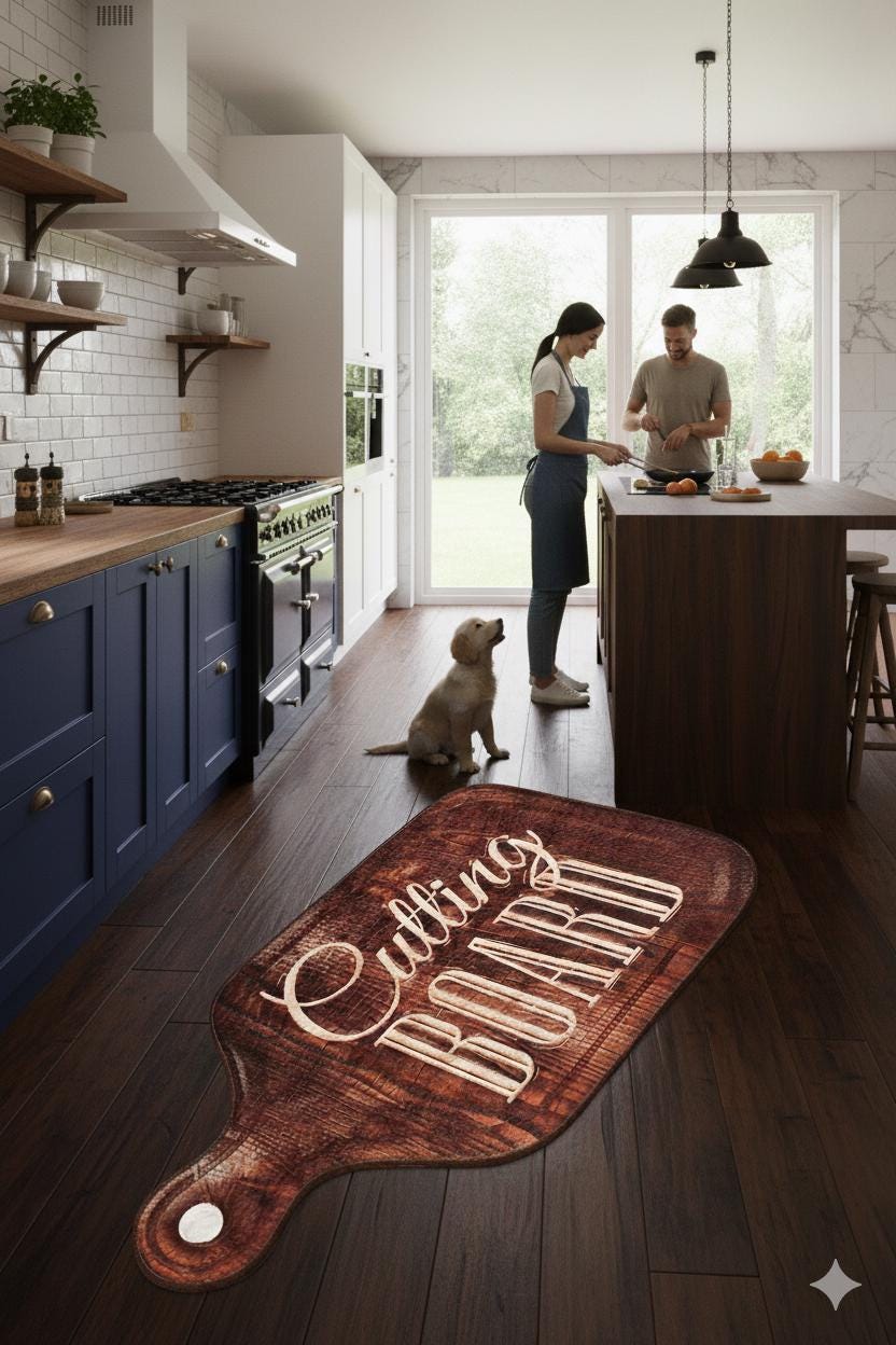 Oversized Cutting Board Kitchen Rug, Farmhouse Washable Runner, Rustic Chef Mat