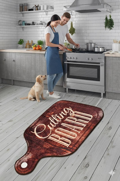 Oversized Cutting Board Kitchen Rug, Farmhouse Washable Runner, Rustic Chef Mat