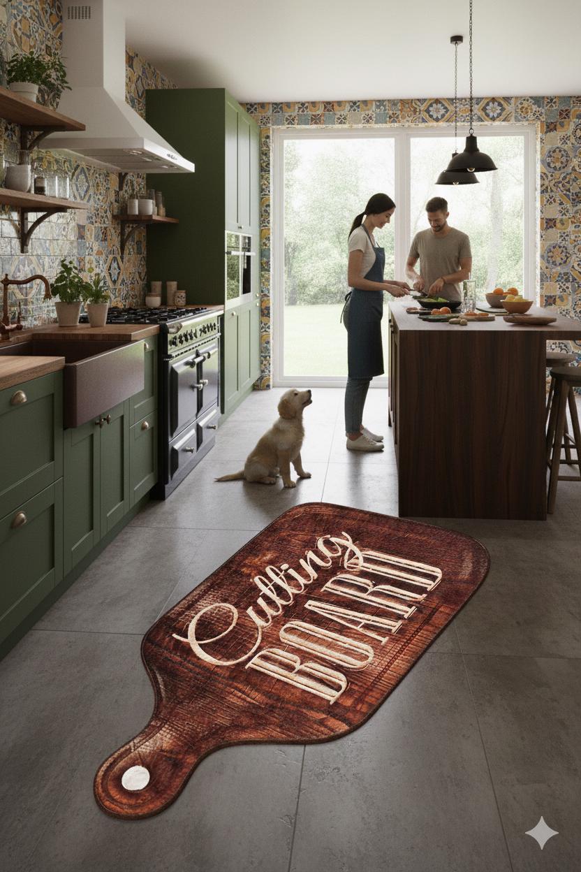 Oversized Cutting Board Kitchen Rug, Farmhouse Washable Runner, Rustic Chef Mat