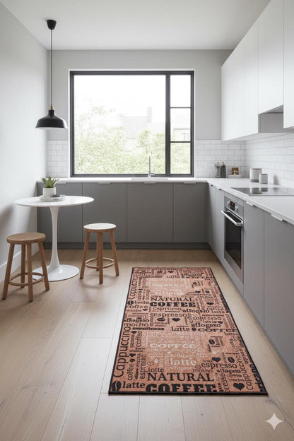 Coffee Bar Kitchen Runner – Espresso Latte Typography Farmhouse Mat
