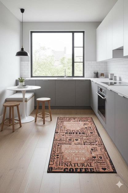 Coffee Bar Kitchen Runner – Espresso Latte Typography Farmhouse Mat