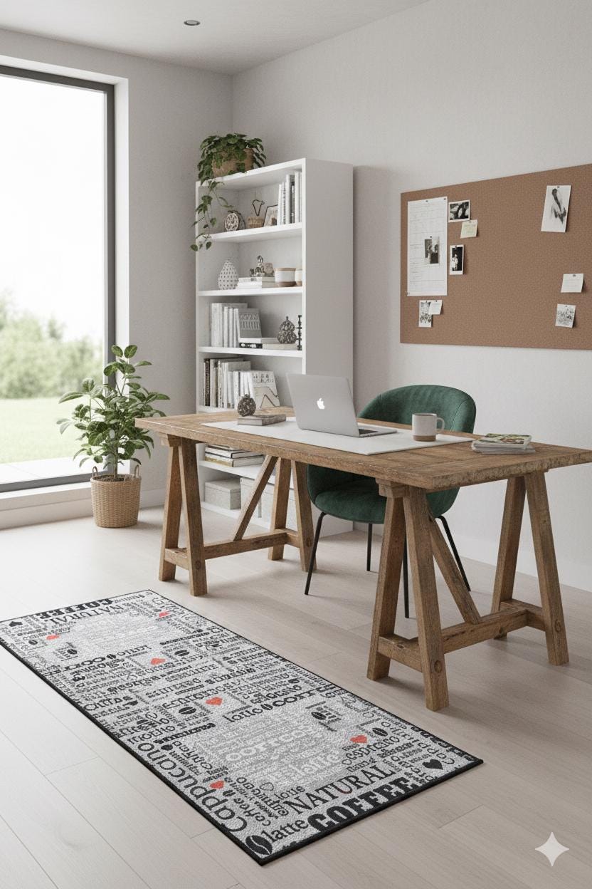 Modern Coffee Kitchen Runner, Espresso Latte Typography Decor, Washable Non-Slip Mat