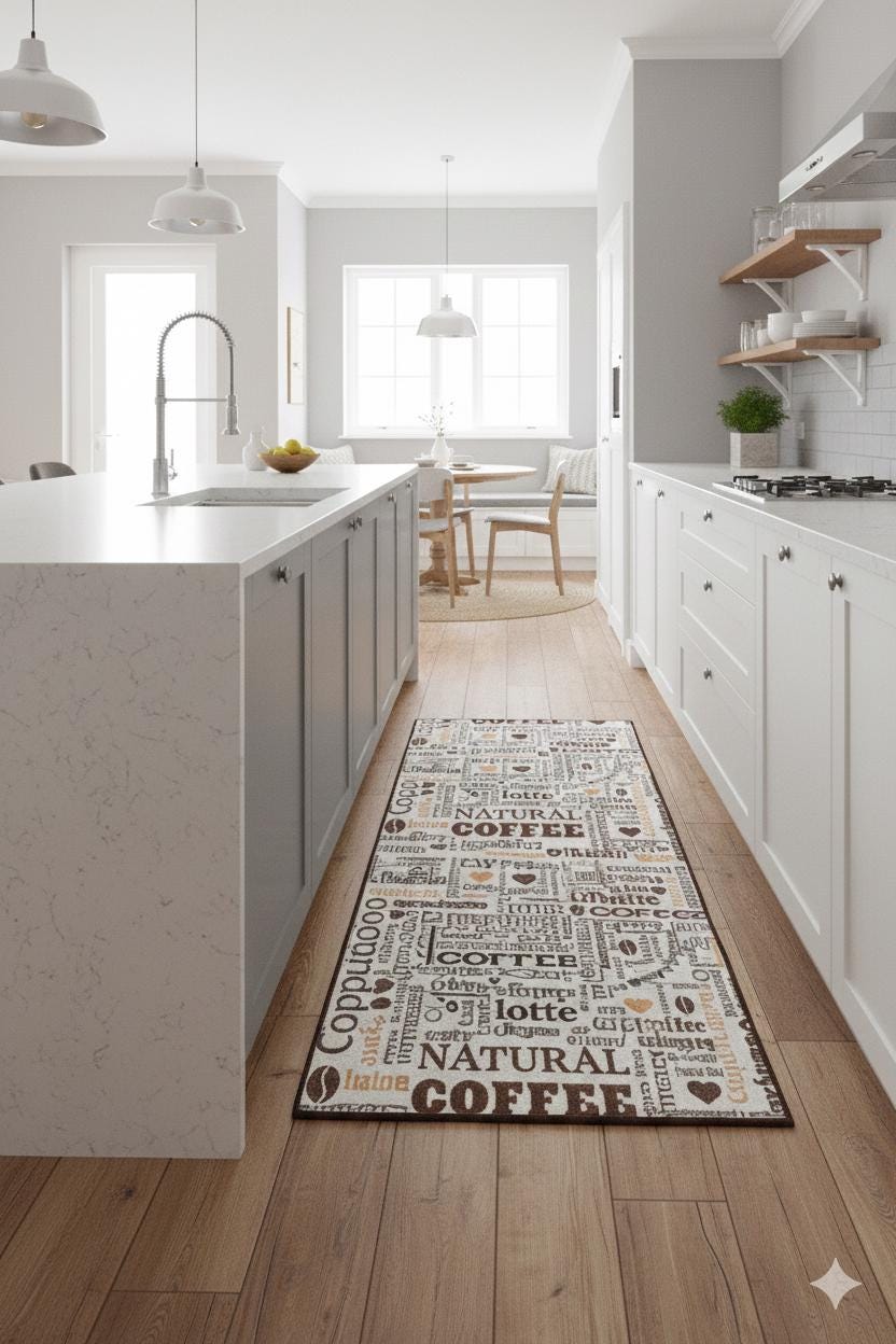 Coffee Typography Kitchen Mat – Washable Espresso Latte Art Runner Rug