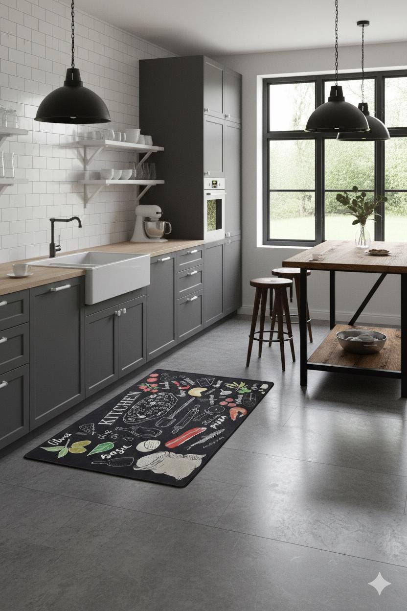 Washable Kitchen Rug, Pizza Herb Chalkboard Design, Modern Farmhouse Decor, Italian Food Mat