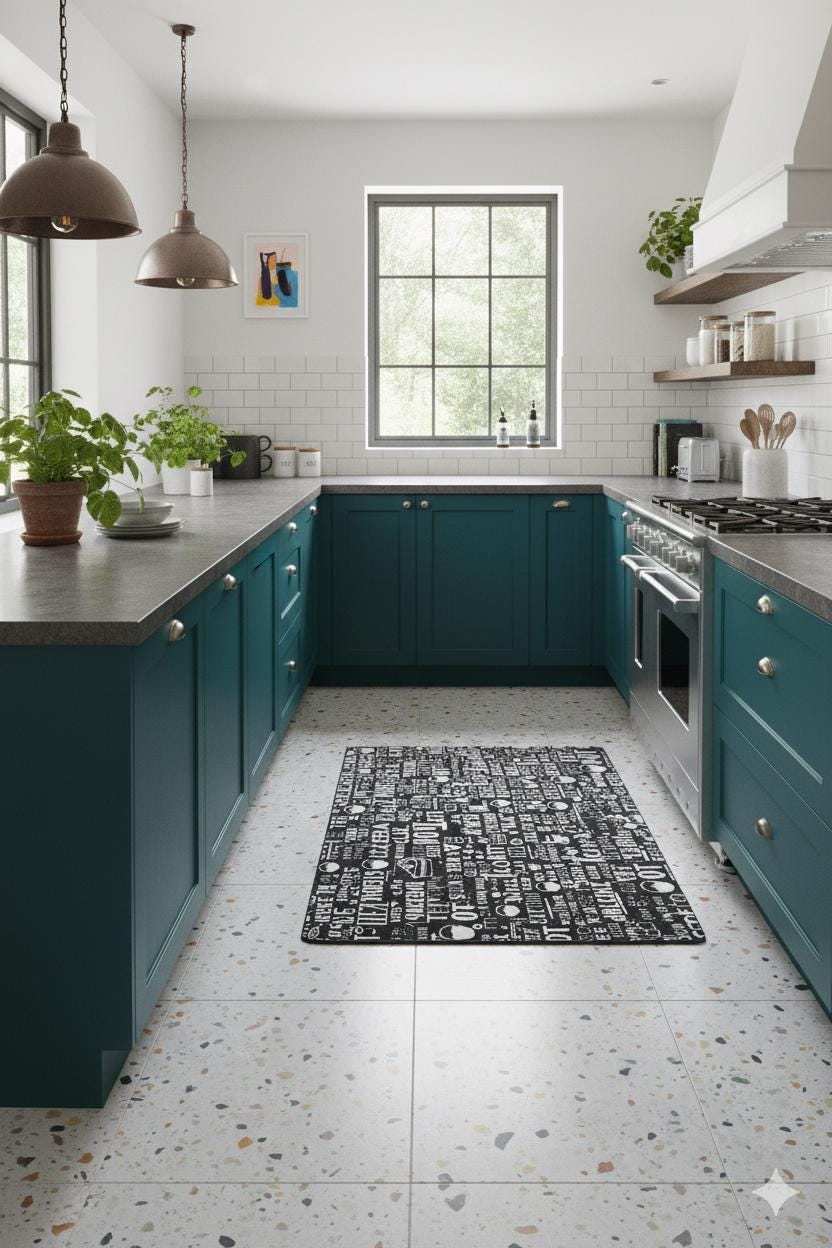 Modern Chalkboard-Style Washable Kitchen Mat – "Tea & Dessert" Non-Slip Decorative Runner