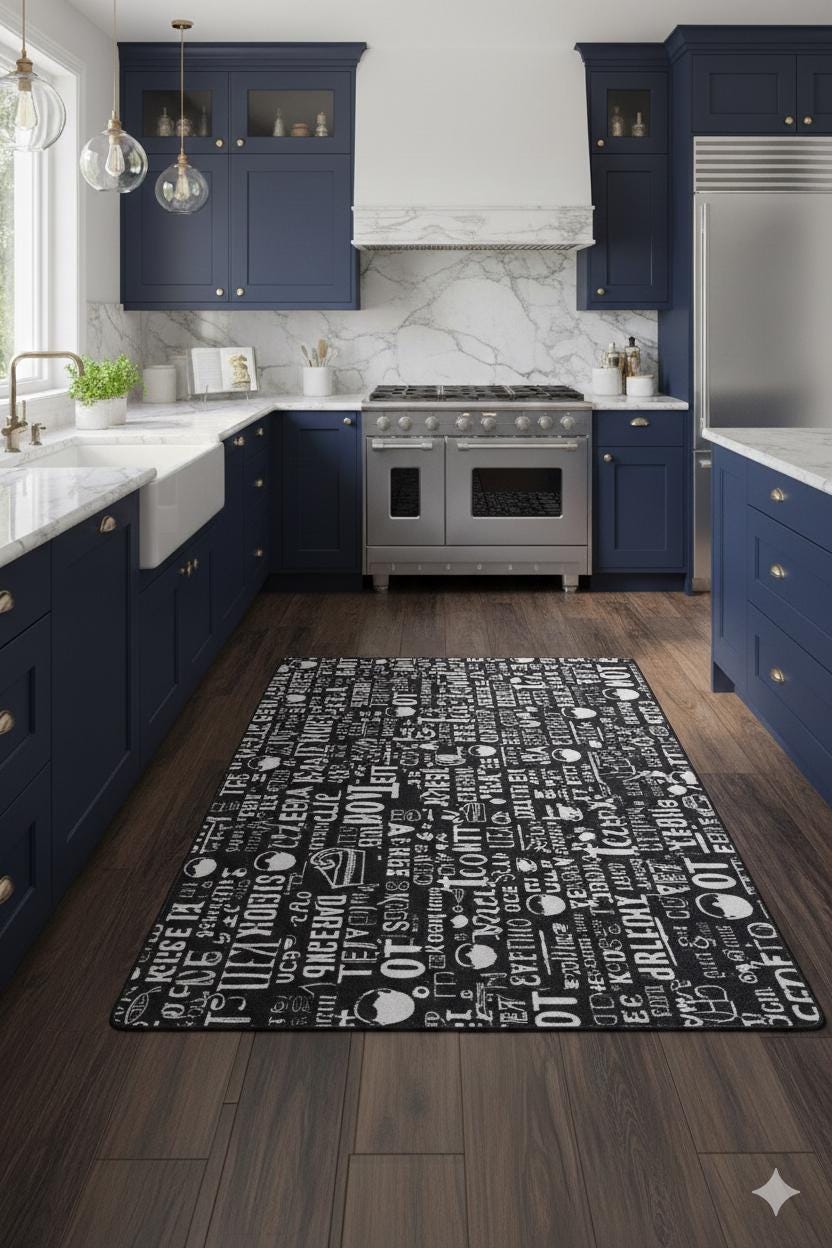Modern Chalkboard-Style Washable Kitchen Mat – "Tea & Dessert" Non-Slip Decorative Runner