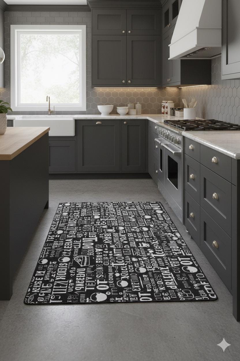 Modern Chalkboard-Style Washable Kitchen Mat – "Tea & Dessert" Non-Slip Decorative Runner