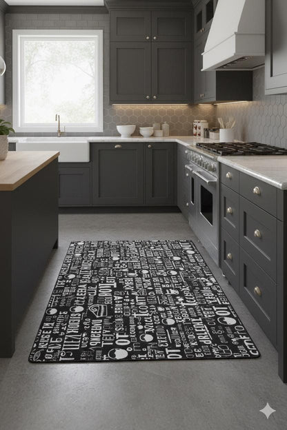 Modern Chalkboard-Style Washable Kitchen Mat – "Tea & Dessert" Non-Slip Decorative Runner