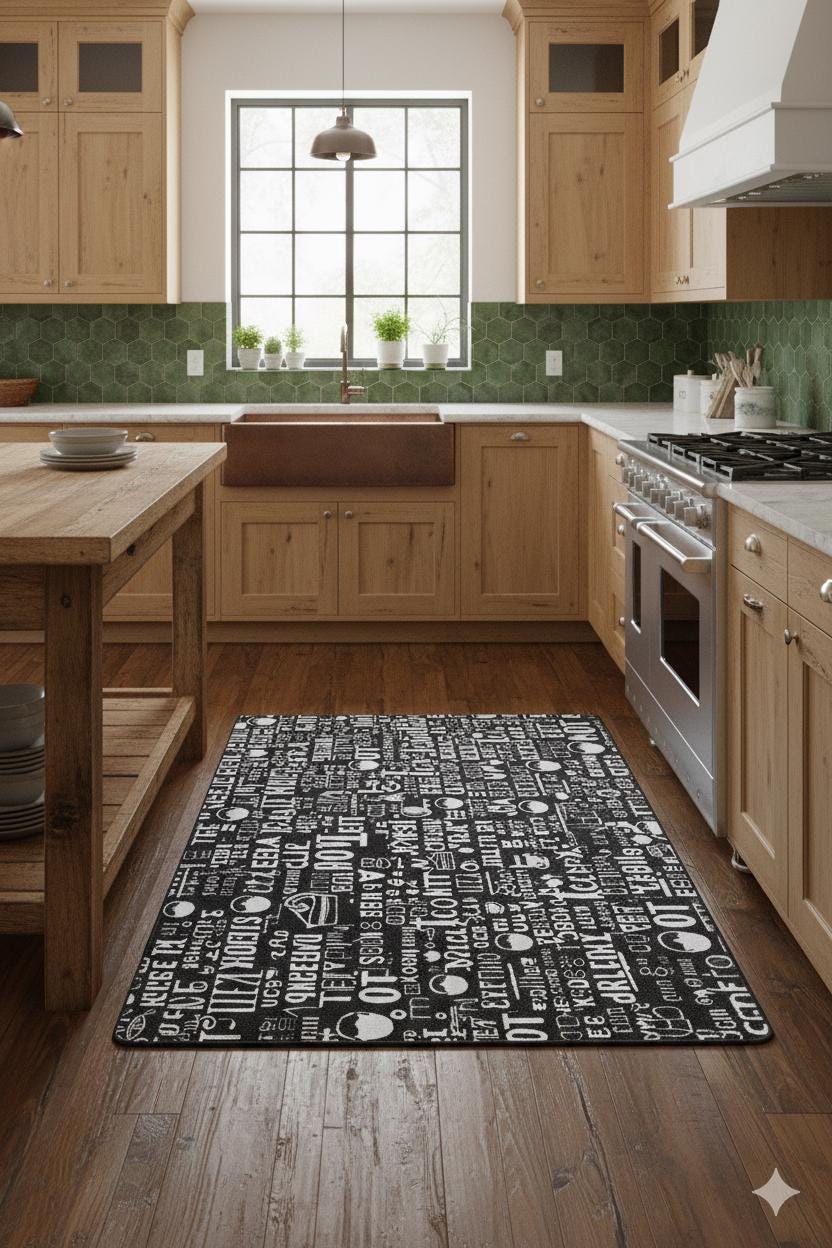 Modern Chalkboard-Style Washable Kitchen Mat – "Tea & Dessert" Non-Slip Decorative Runner