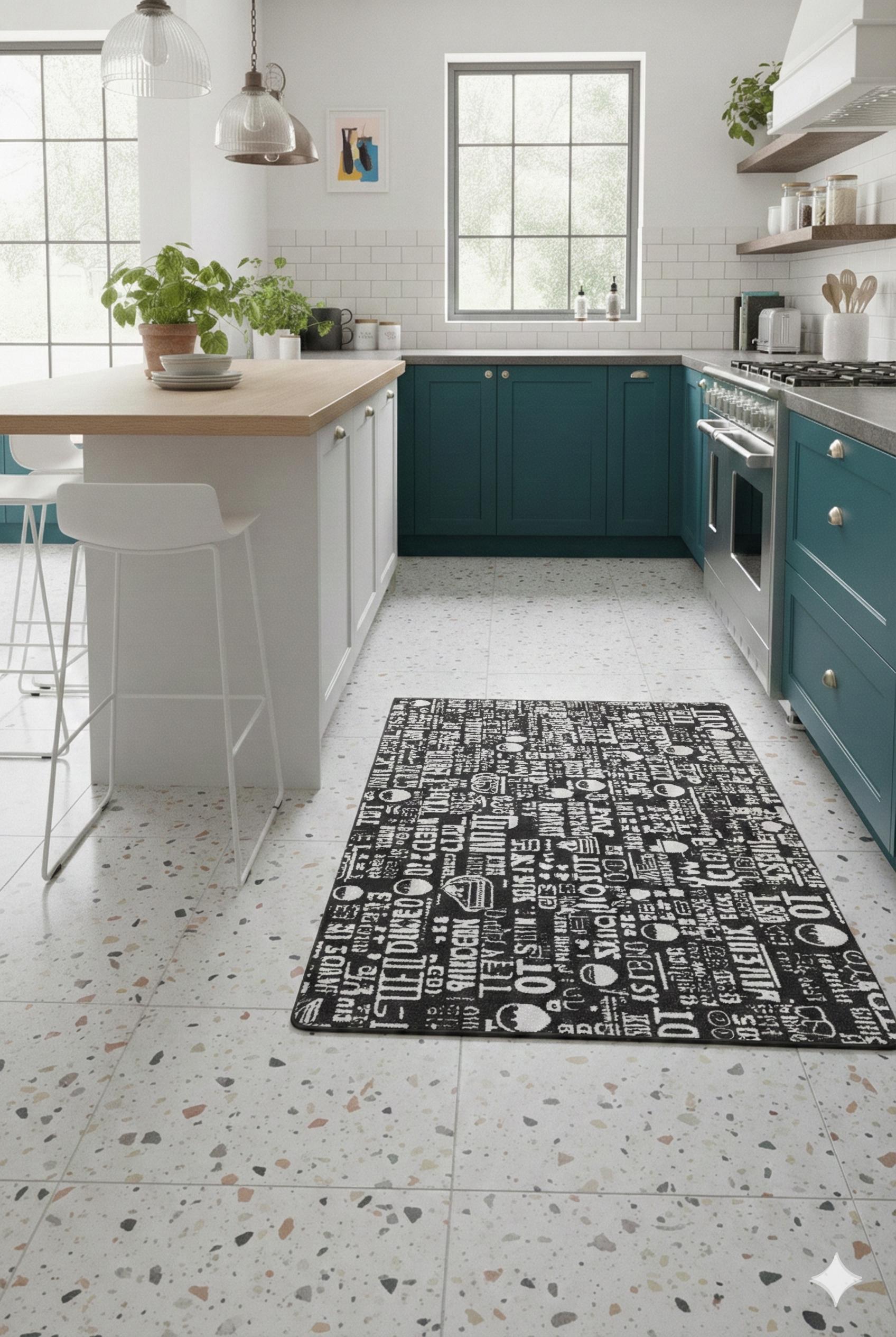 Modern Chalkboard-Style Washable Kitchen Mat – "Tea & Dessert" Non-Slip Decorative Runner