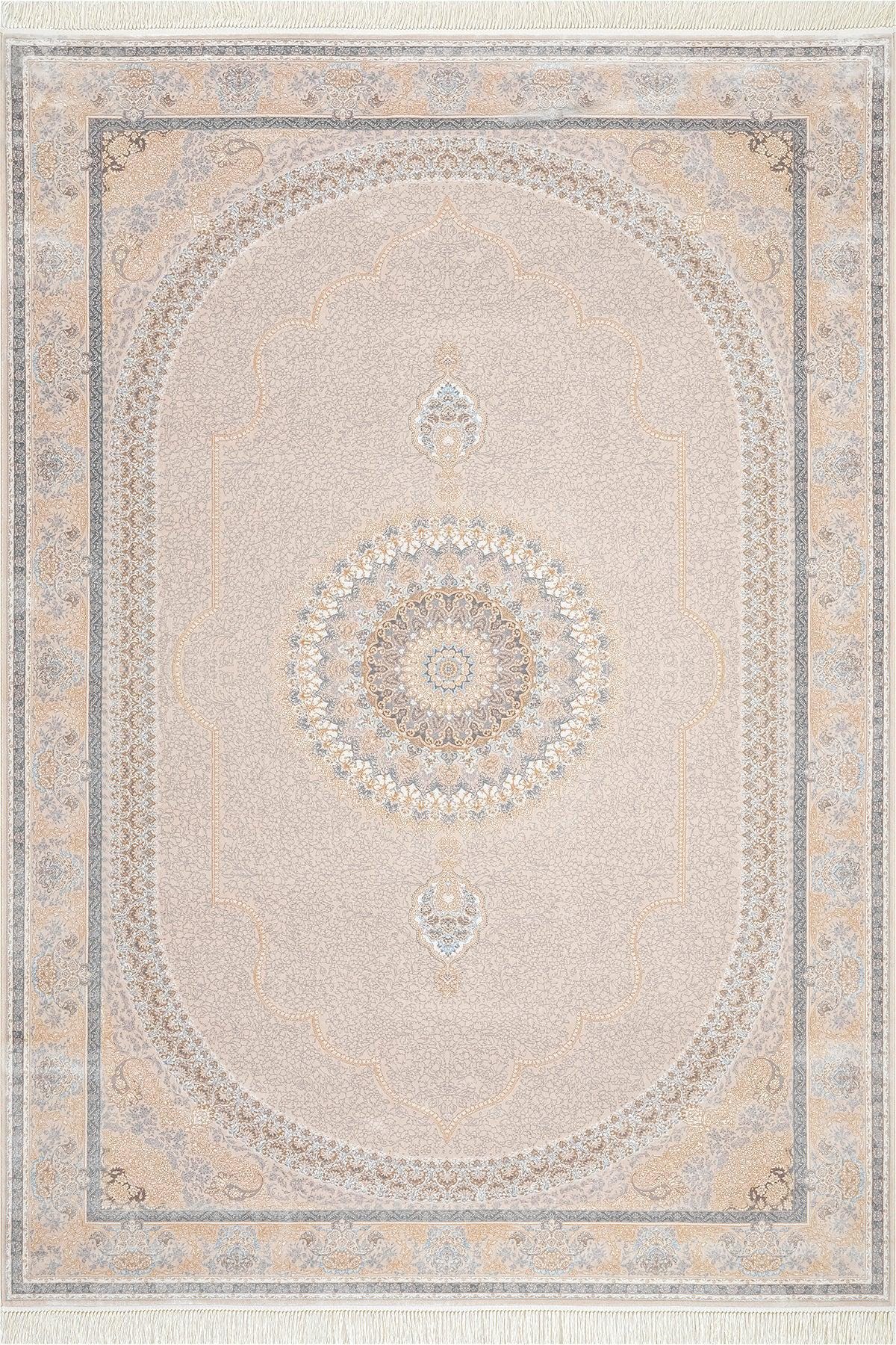 7x10 ft, Beige Classic oriental medallion Silk Rug made with viscose yarn