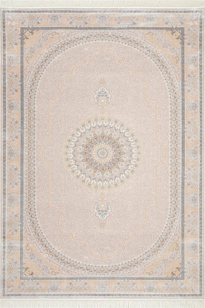 7x10 ft, Beige Classic oriental medallion Silk Rug made with viscose yarn