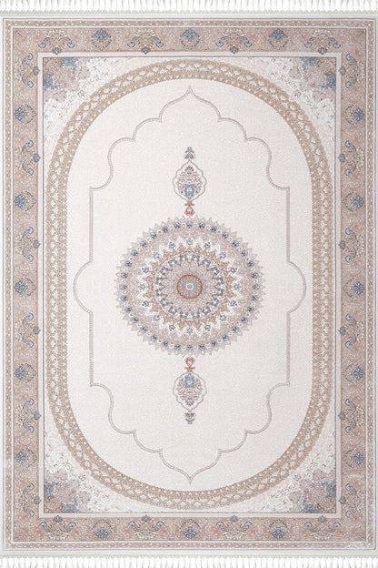 7x10 ft, Beige Classic oriental Silk Rug: Bamboo Yarn,fine fringes carpet