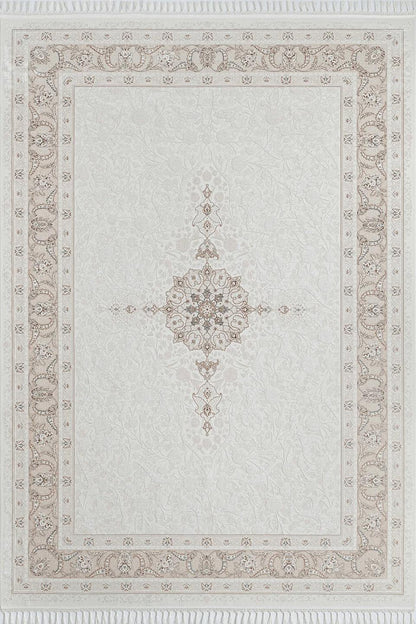 7x10 ft, Beige Classic oriental Silk Rug: Bamboo Yarn,fine fringes carpet