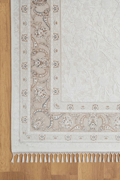7x10 ft, Beige Classic oriental Silk Rug: Bamboo Yarn,fine fringes carpet