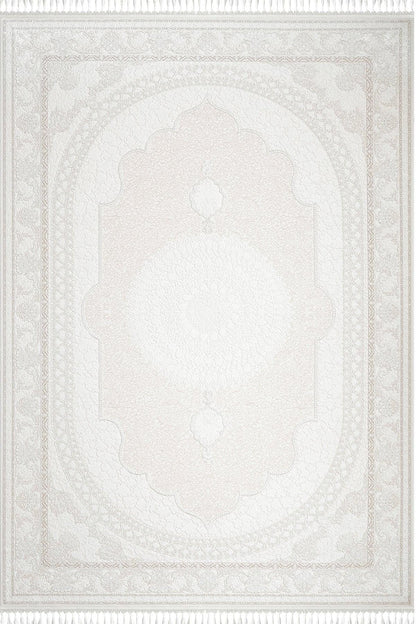 5x7 ft, Beige Classic oriental medallion Silk Rug made with viscose yarn