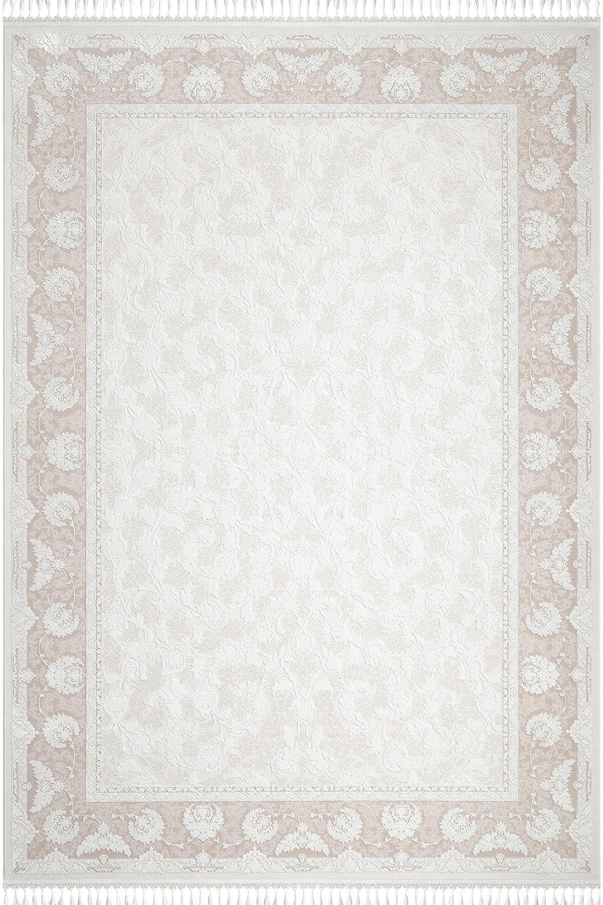 7x10 ft, Distressed Classic beige Silk Rug : Bamboo yarn carpet with fine fringes