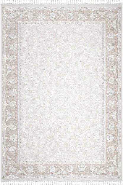 7x10 ft, Distressed Classic beige Silk Rug : Bamboo yarn carpet with fine fringes
