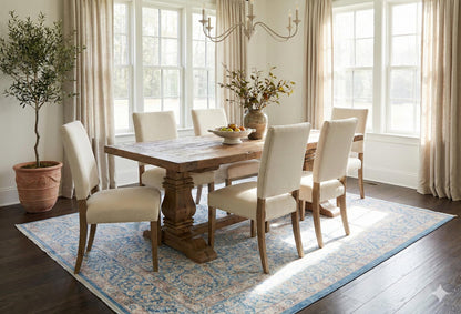 Distressed Light Blue Medallion Rug – Boho Turkish Style, Machine Washable, Non-Slip