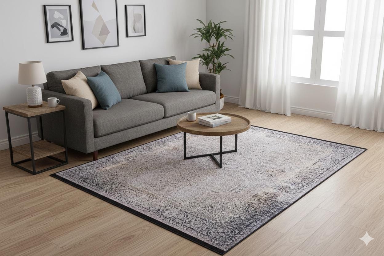 Distressed Persian Style Area Rug, Machine Washable Neutral Living Room Carpet