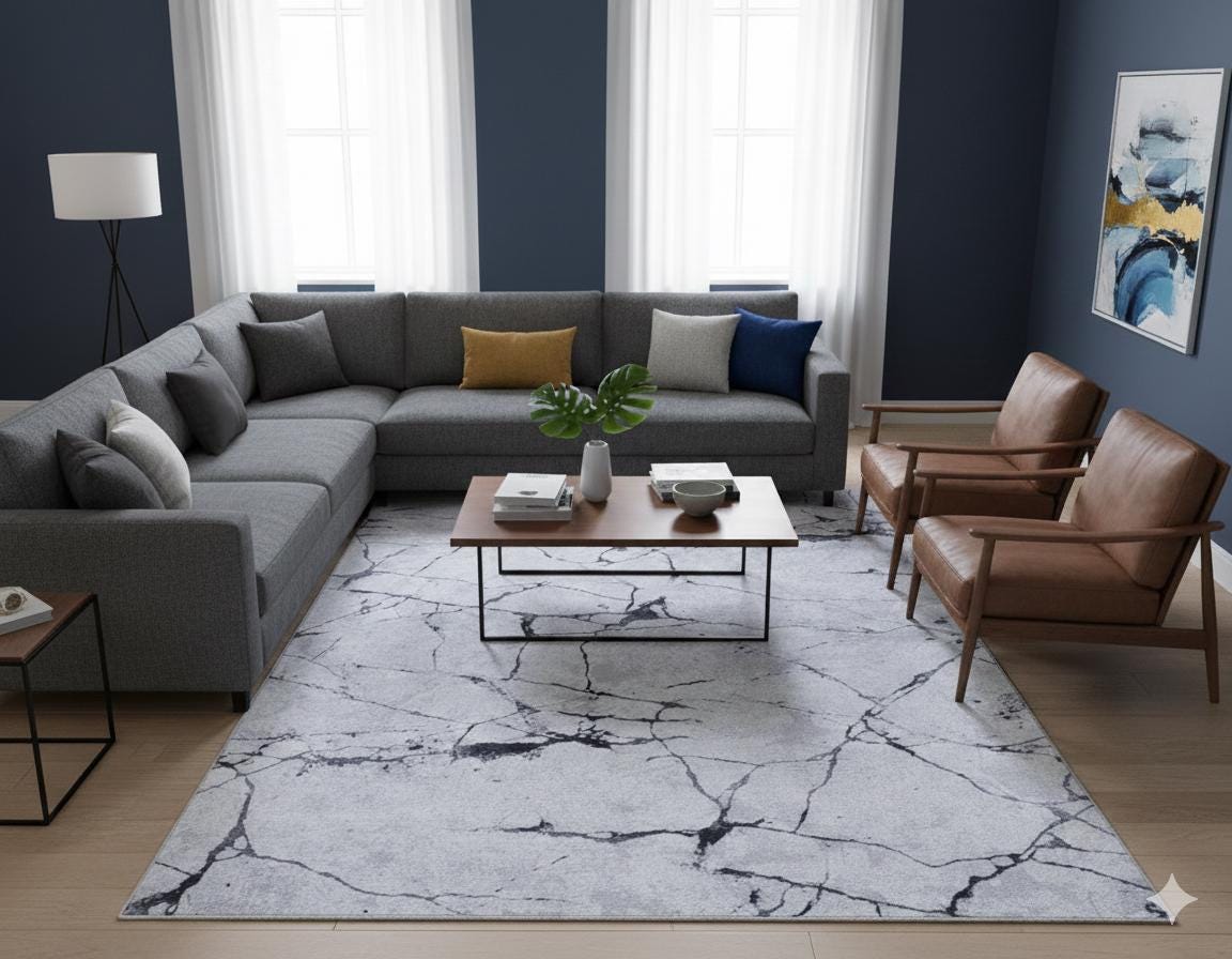 Modern Marble Area Rug – Abstract Stone Pattern, Washable Living Room Carpet