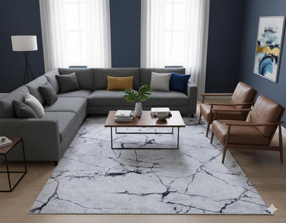 Modern Marble Area Rug – Abstract Stone Pattern, Washable Living Room Carpet