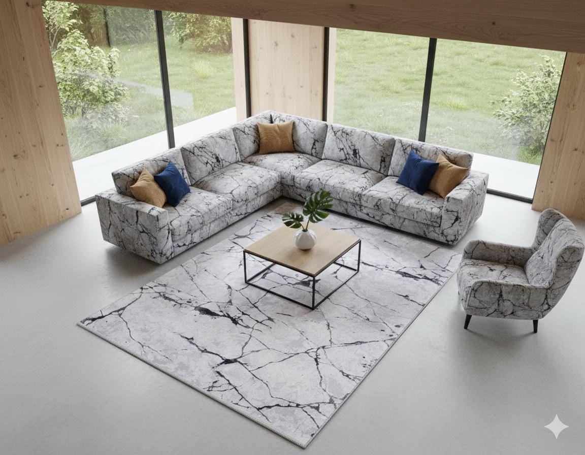 Modern Marble Area Rug – Abstract Stone Pattern, Washable Living Room Carpet